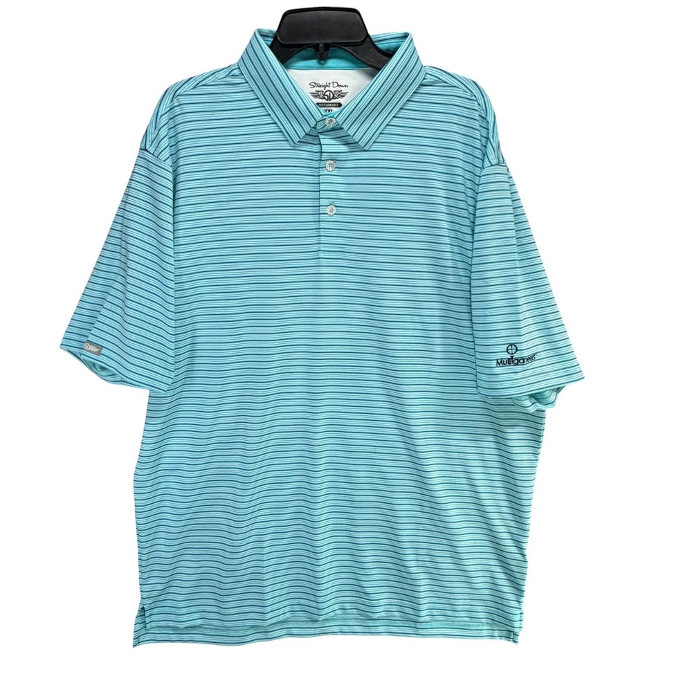 Straight Down Performance Golf Polo Shirt XXL Blue Striped Stretch Lightweight